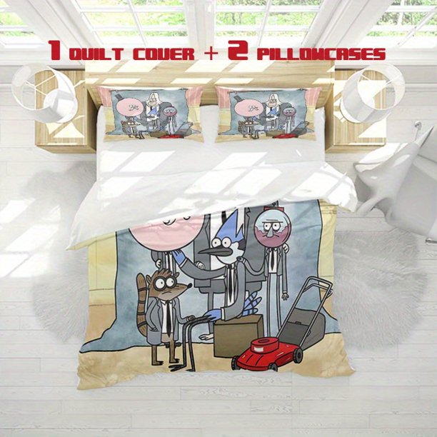 3pcs Daily Work Cartoon Character Print Three Piece Bedding Set Soft Quilt Cover And Two Pillowcases