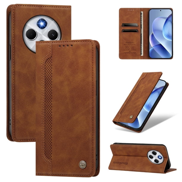Funda Billetera para Xiaomi Redmi 14R 5G Imán y Resistente Marrón
