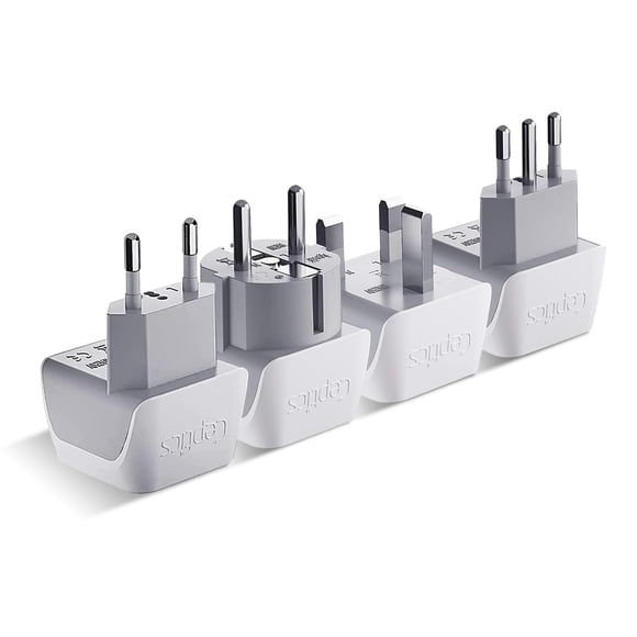 Juego de adaptadores de enchufes Ceptics USA a Europa, paquete de 4 con tipo C, E/F, G, L