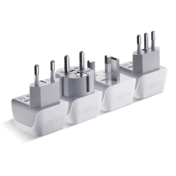 Juego de adaptadores de enchufes Ceptics USA a Europa, paquete de 4 con tipo C, E/F, G, L