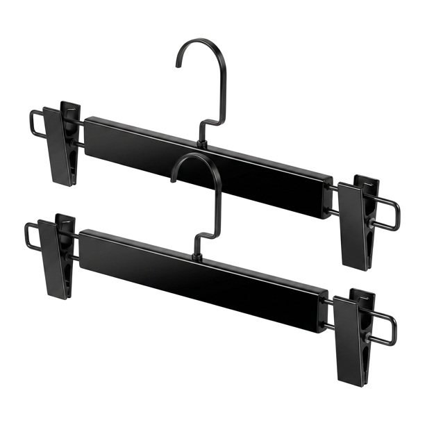 REGALWOVEN 2 Piezas Perchas para Pantalones, Perchas que Ahorran Espacio con Clips, Organizador de Armario para Jeans Negro B 2