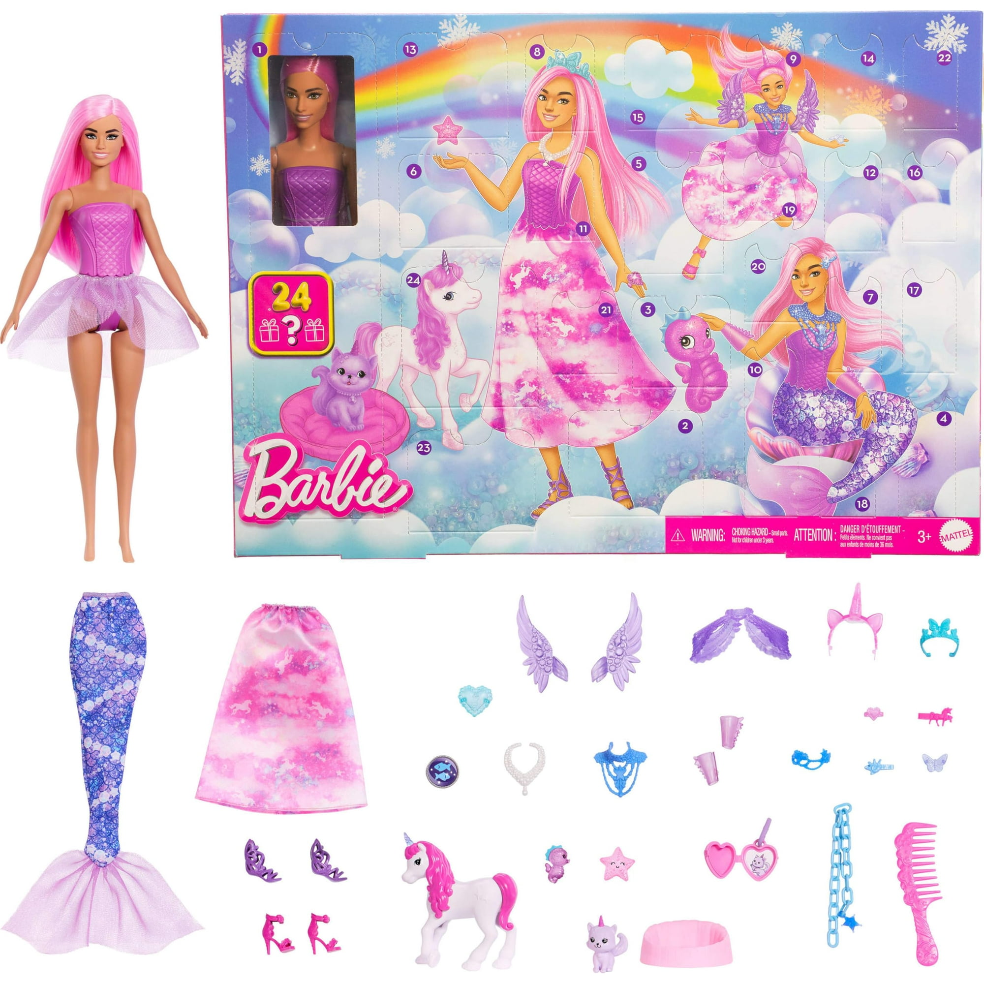 Calendario De Adviento Barbie Con Muñeca Y 24 Accesorios De Juguete Sorpresa