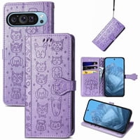 Funda Cartera Foxdock Para Google Pixel 10/10 Pro , Flip Pu Con Relieve De Gatos Y Perros, Tarjetero Y Soporte