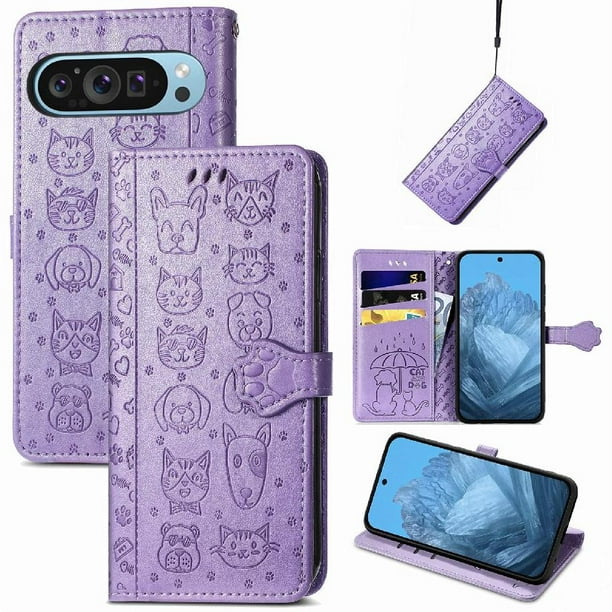 Funda Cartera FOXDOCK para Google Pixel 10/10 Pro , Flip PU con Relieve de Gatos y Perros, Tarjetero y Soporte