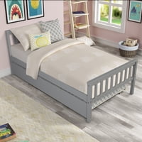 M&Ms - Twin Bed With Trundle, Platform Bed Frame With Headboard And Footboard, For Bedroom Small Living Space,No Box Spring Needed,Grey