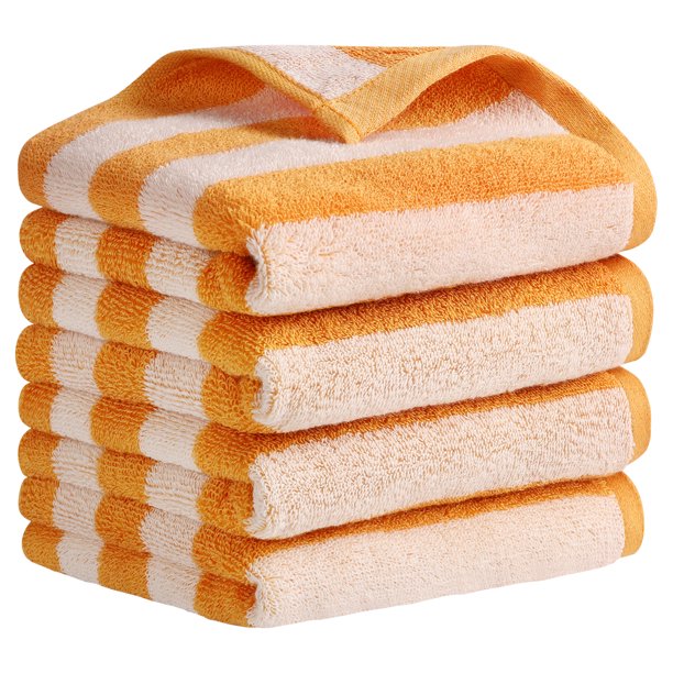 REGALWOVEN Juego de Toallas de Mano de Algodón a Rayas, Toallas de Mano Suaves y Absorbentes para Baño, Camping, Gimnasio, Hotel Naranja 13" x 29" - 4 Piezas