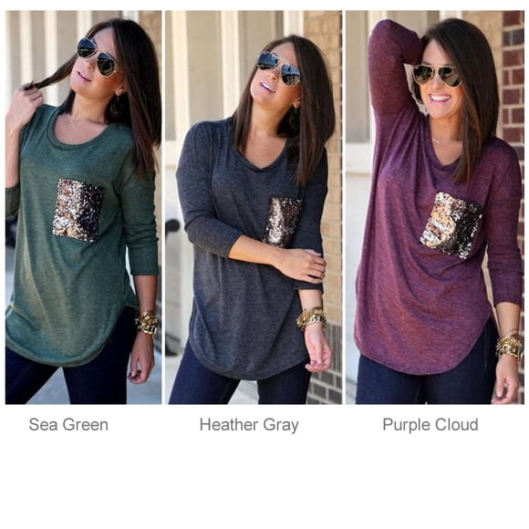 Camiseta tipo túnica Vista Shops Queenie con bolsillo de lentejuelas, gris, talla L