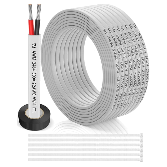 Cable plano de PVC de 2 conductores, calibre 22, 9 m, WJRZA