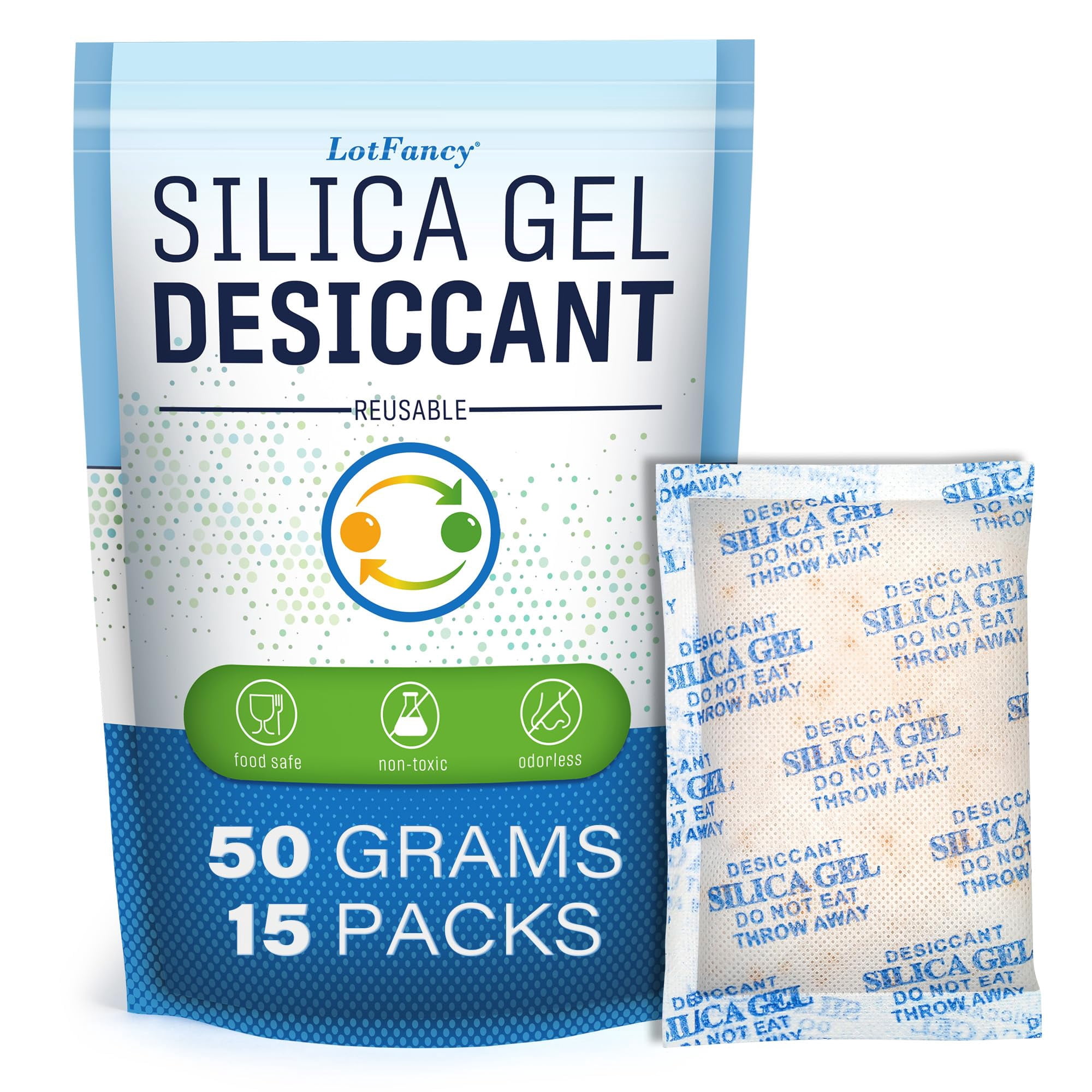 Paquetes Desecantes Lotfancy De Gel De Sílice, 50 G, 15 Paquetes Recargables