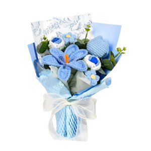 Magideal - Flores De Crochet Ramo De Crochet Con Flores De Crochet Hechas A Mano Flores Artificiales Para El Estante De Decoración Central Para La Decoración Del Azul