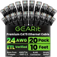 Cable De Conexión Ethernet Gearit Cat5E De 10 Pies, 20 Unidades, Negro