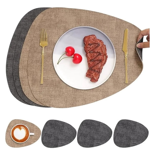 Set 4 Individuales + 4 Posavasos Impermeables Antimanchas 2 En 1 Jaspeado Beige