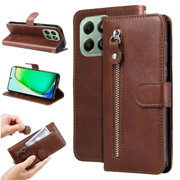 Funda con Cremallera para Honor X6C 4G, Carcasa Cartera de Cuero PU con Soporte y Tarjetero