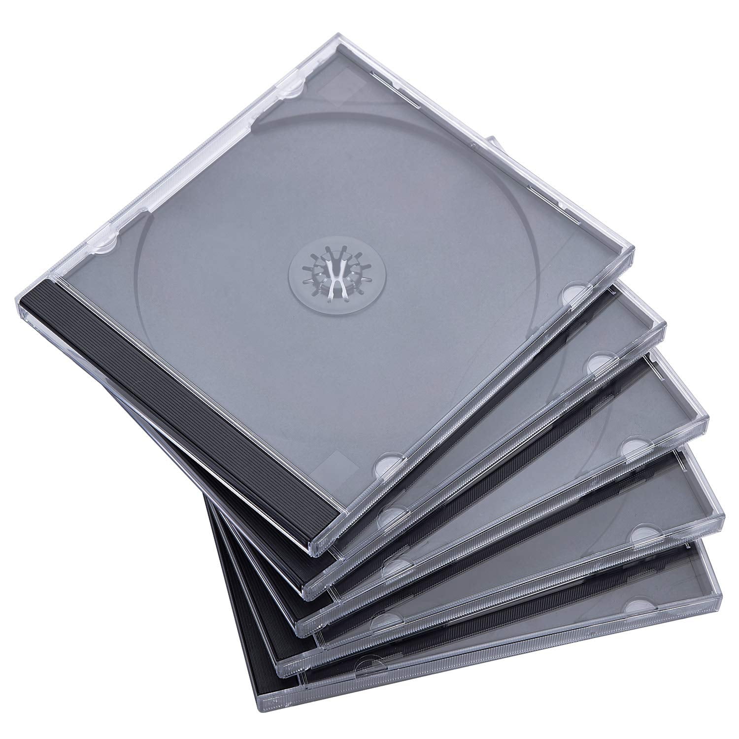 Funda Para Cd Jewel Maxtek Standard Single, Transparente, Con Bandeja Negra, Paquete De 50 Unidades