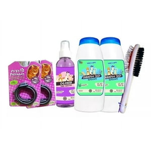 Mascokits - Kit Para Gato Collar Antipulgas +Shampoo +Colonia +Peine