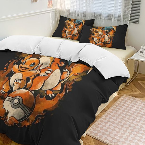 Charmander Bed Duvet Cover Funny Anime Cartoon Bedding Sets Lightweight 3 Piece Comforter Sets