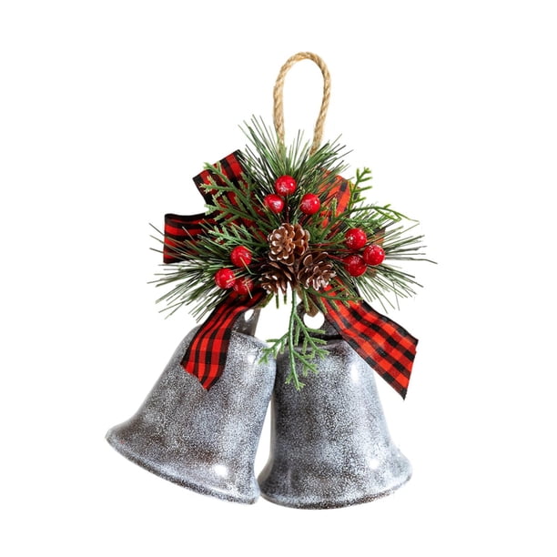 Campanas de árbol de Navidad para colgar, decoración navideña, campanas de hierro, elegante colgante de decoración navideña rústica para fiestas, manu Pintura gris