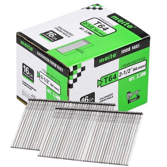 Finish Nails Meite, calibre 16, 2.5 pulgadas, galvanizado, 16 GA (2500)