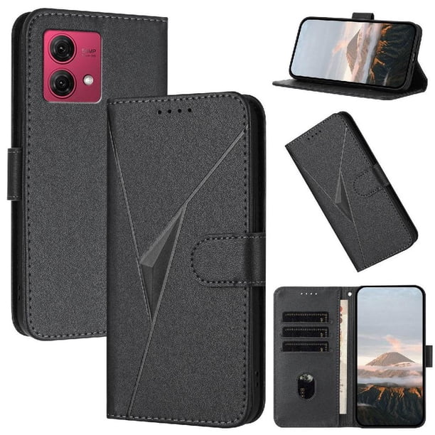 Funda Cartera Fibra de Carbono para Motorola MOTO G84 5G con Soporte y Cierre Magnético Negro