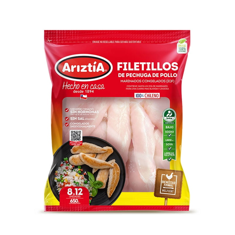 Pollo Pechuga Filetito Congelado 650 g Ariztia