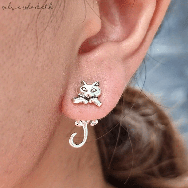 1pair Trendy and Stylish Silvery Kitten Earrings for Men - Animal Jewelry with Classic Design