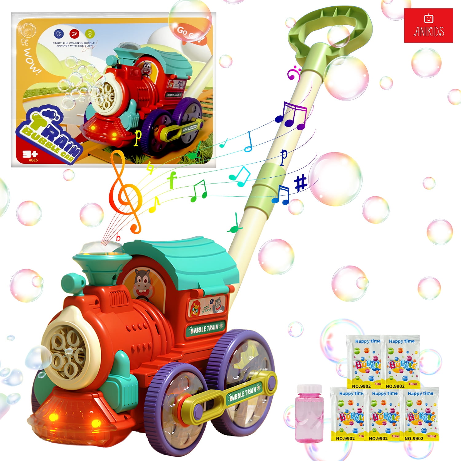 Anikids - Lanza Burbujas Juguete Niños Niñas Burbujero Mini-tren Rojo