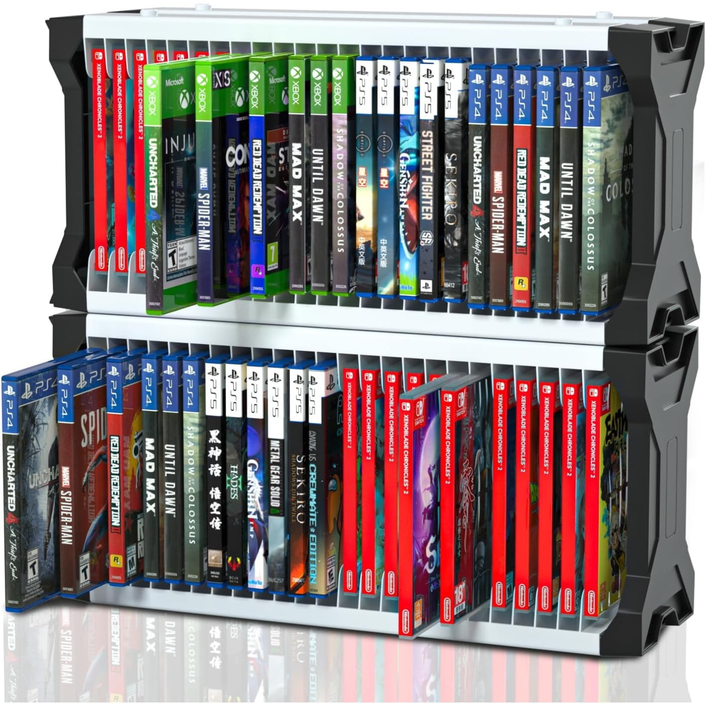 Genérico - Torre De Almacenamiento De Videojuegos, Estantería De Almacenamiento De Videojuegos Vertical U Horizontal Para Juegos De Ps5 Ps4 Xbox Incluye 2 Ganchos Para Auriculares-46 Unidades