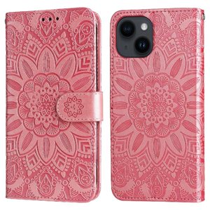 Funda Tipo Cartera Foxdock Para Iphone 15 , Diseño Girasol En Relieve, Cuero Pu, Cierre Magnético, Soporte Y Tarjetero