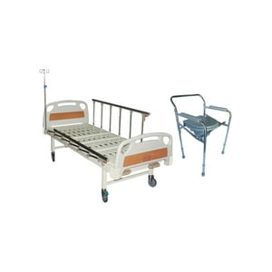 Glomed - Pack Cama Clínica Manual 2 Posiciones + Baño Portátil Blanco Borrar
