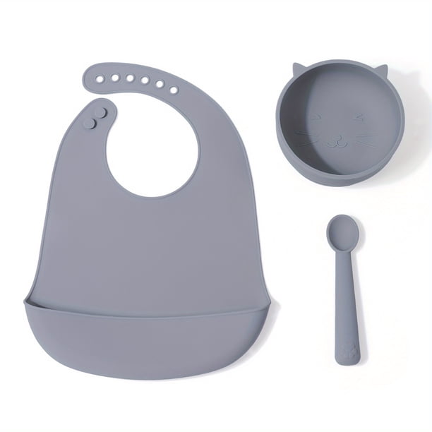 3-piece Cat Series Feeding Utensils, Baby Special Food Bowl Spoon Set 1-2 Children Anti-fall Silicone Suction Bowl Baby Eating Bib Silicone Waterproof Super Soft, Food Supplement Spoon Silicone Soft
