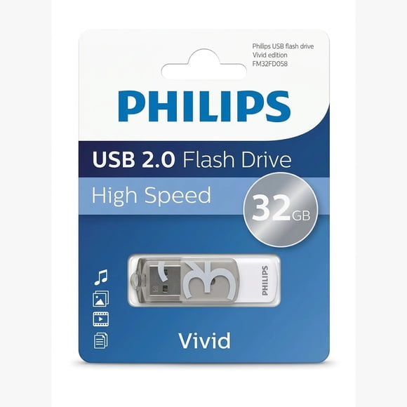 Pendrive Philips Vivid 32GB USB Rápido Y Confiable USB 2.0 Color Gris High Speed