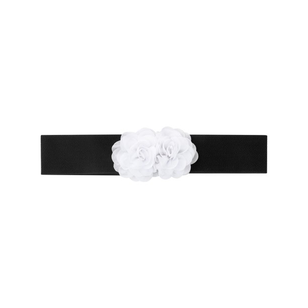 Cinturón Ancho Elástico para Mujer INSPIRE CHIC, Corsé Elástico de Doble Flor Grande, Dulce Elegante Casual para Vestido 68x6cm (LxW) Blanco