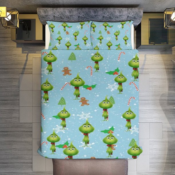 3 Piece Bedding SetChristmas Grinch gingerbread manComforter Set for Kids Boys Teen Tween 3D Lightweight Microfiber Bedding Sets