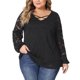 thumbnail image 1 of Agnes Orinda Blusa Casual Transparente de Manga Larga con Encaje de Doble Capa y Cuello en V para Mujer de Talla Grande 3X Negro, 1 of 6