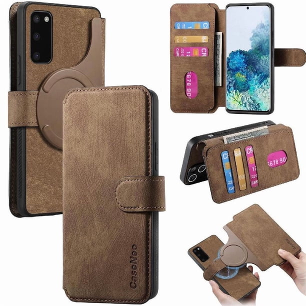 Funda Billetera Magnética para Samsung Galaxy S20 Soporte Tarjetas Desmontable Marrón