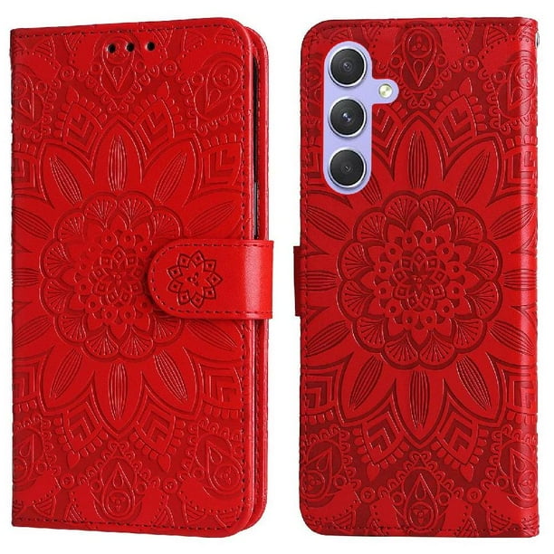 Funda tipo cartera FOXDOCK para Samsung Galaxy M54 5G , diseño girasol en relieve, cuero PU, cierre magnético, soporte y tarjetero