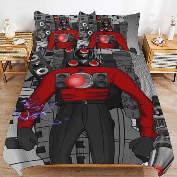 Skibidi Toilet Bedding Set Duvet Cover Comfortable and Lightweight Cartoon Bedding 3 Piece Bed Set