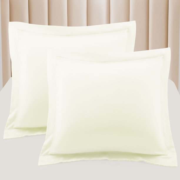 PiccoCasa Funda de Almohada de Satén Juego de 2 Fundas de Almohada de Satén Sedoso Estándar/Reina Blanco Crema