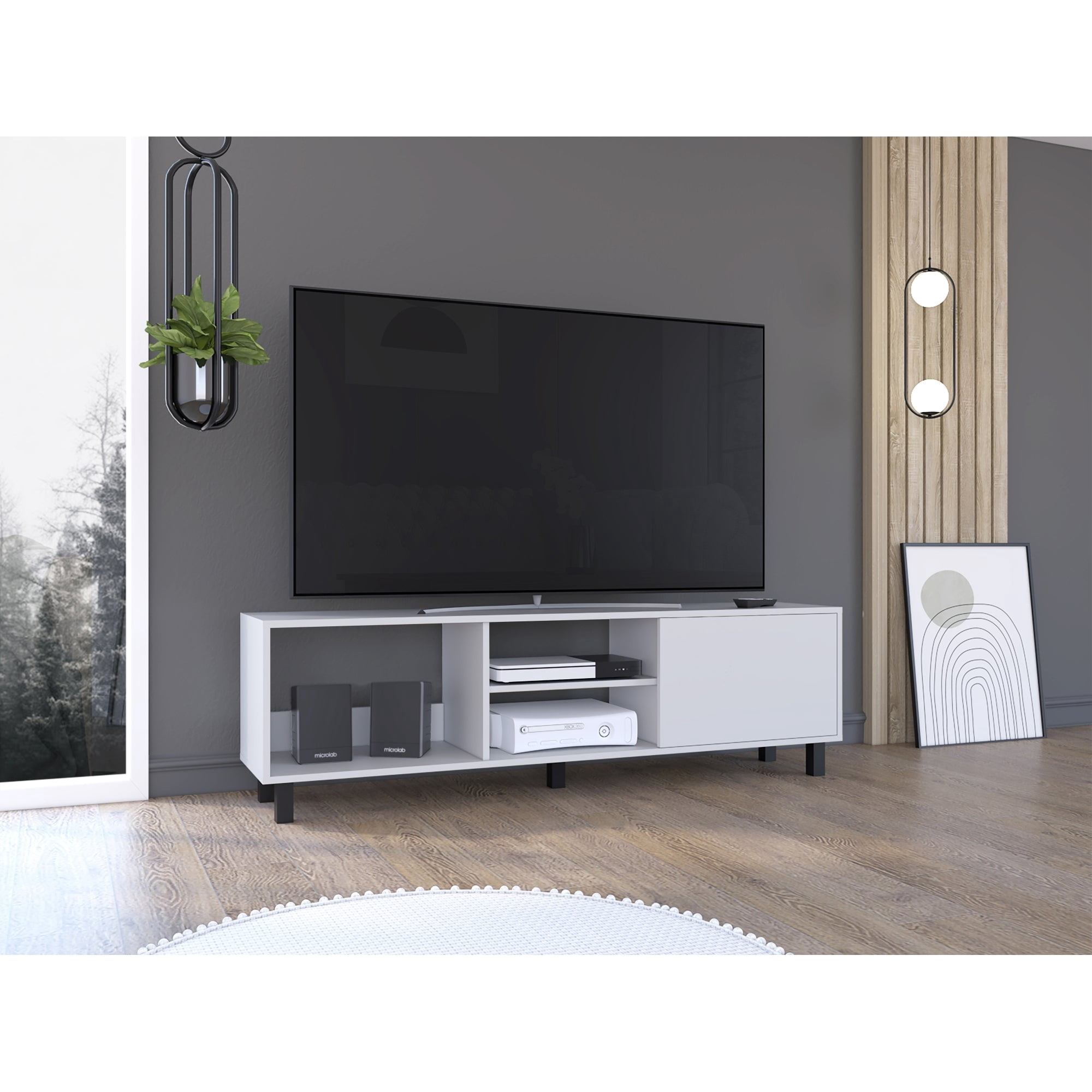 Tuhome - Rack Tv 65" Tunez 1 Puerta Blanco 47,5x160x35 Cm