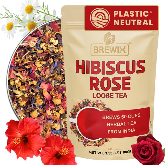 Té suelto de hierbas BREWIX Hibisco y rosa 100% natural 50 tazas