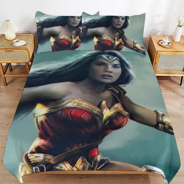 Wonder Woman Bedding Sets Ultra Soft Skin-Friendly Duvet Cover 3 Piece, Cute Comforter Cover Bed Set for Boys Girls Kids