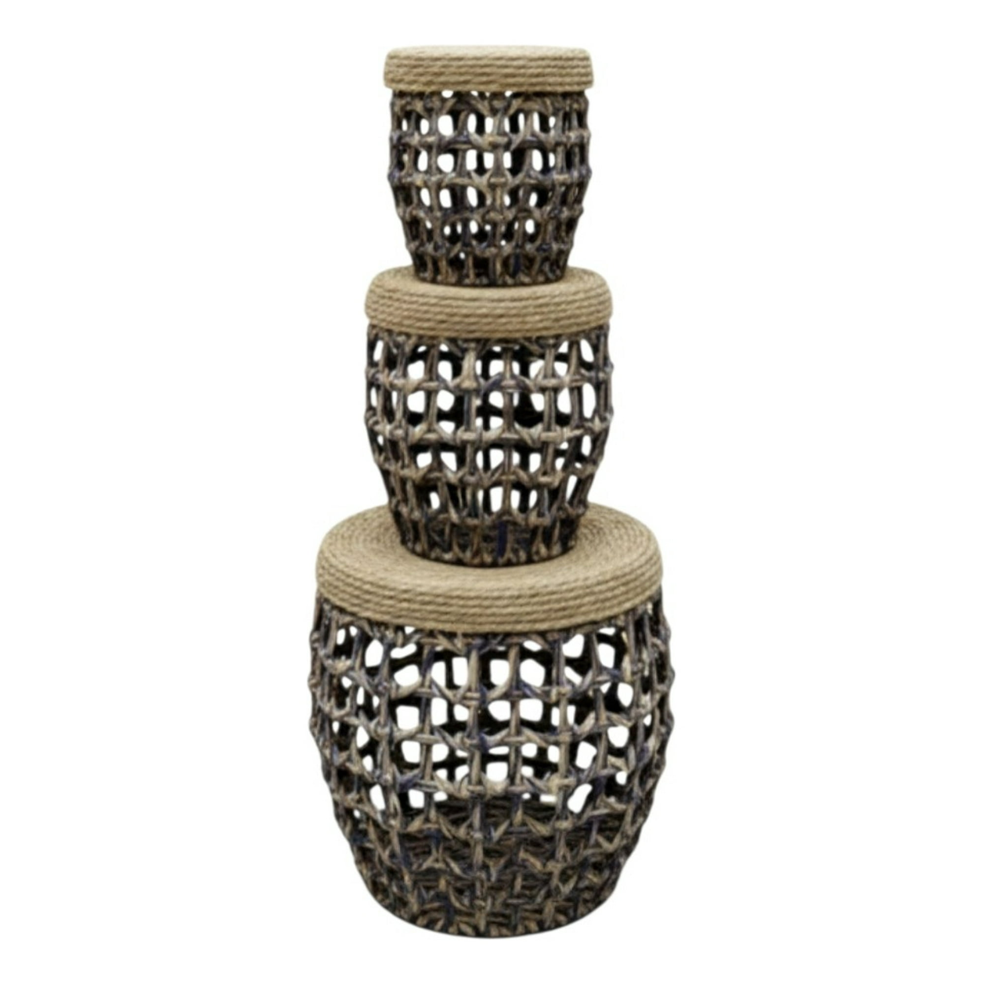 Genérico - Set 3 Taburetes Auxiliares Decorativos Estilo Natural Jhn