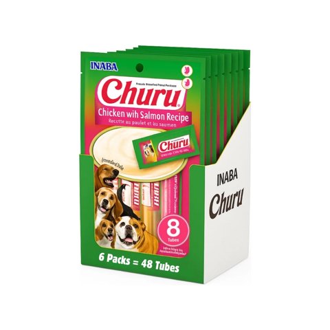 Caja Churu Perros Pollo - Salmón 6 Un. (48 Tubos)