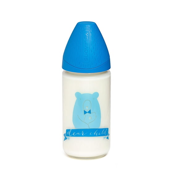 SUAVINEX MAMADERA DE VIDRIO CON FUNDA AZUL