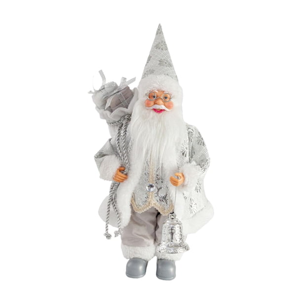 Figura De Papá Noel Navideño Para Mesa, Chimenea O Escritorio. Sostén La Campana Plateada.