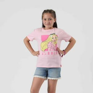 Polera Manga Corta Niña Foto Rosado Barbie