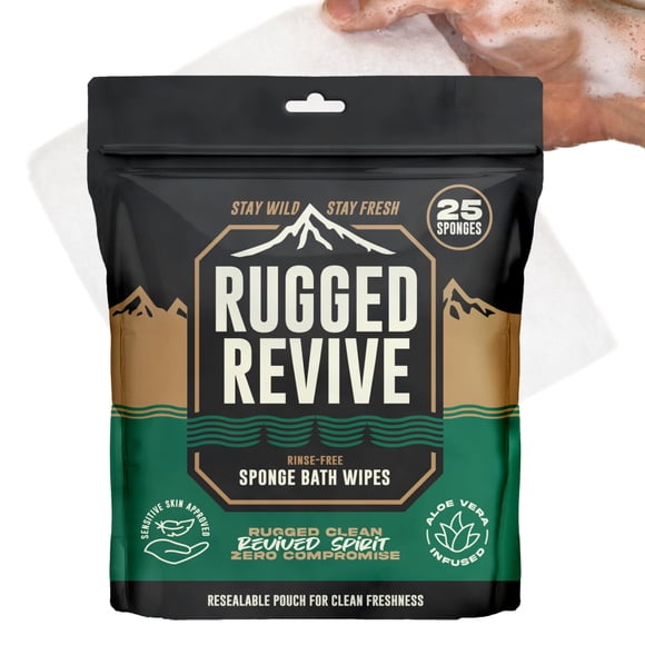 Toallitas de baño desechables sin enjuague Rugged Revive (paquete de 25)