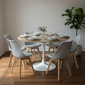 Pandalino - Comedor Mesa Tulip 120 Cm (Cubierta Efecto Madera) + 6 Sillas Tulip Gris