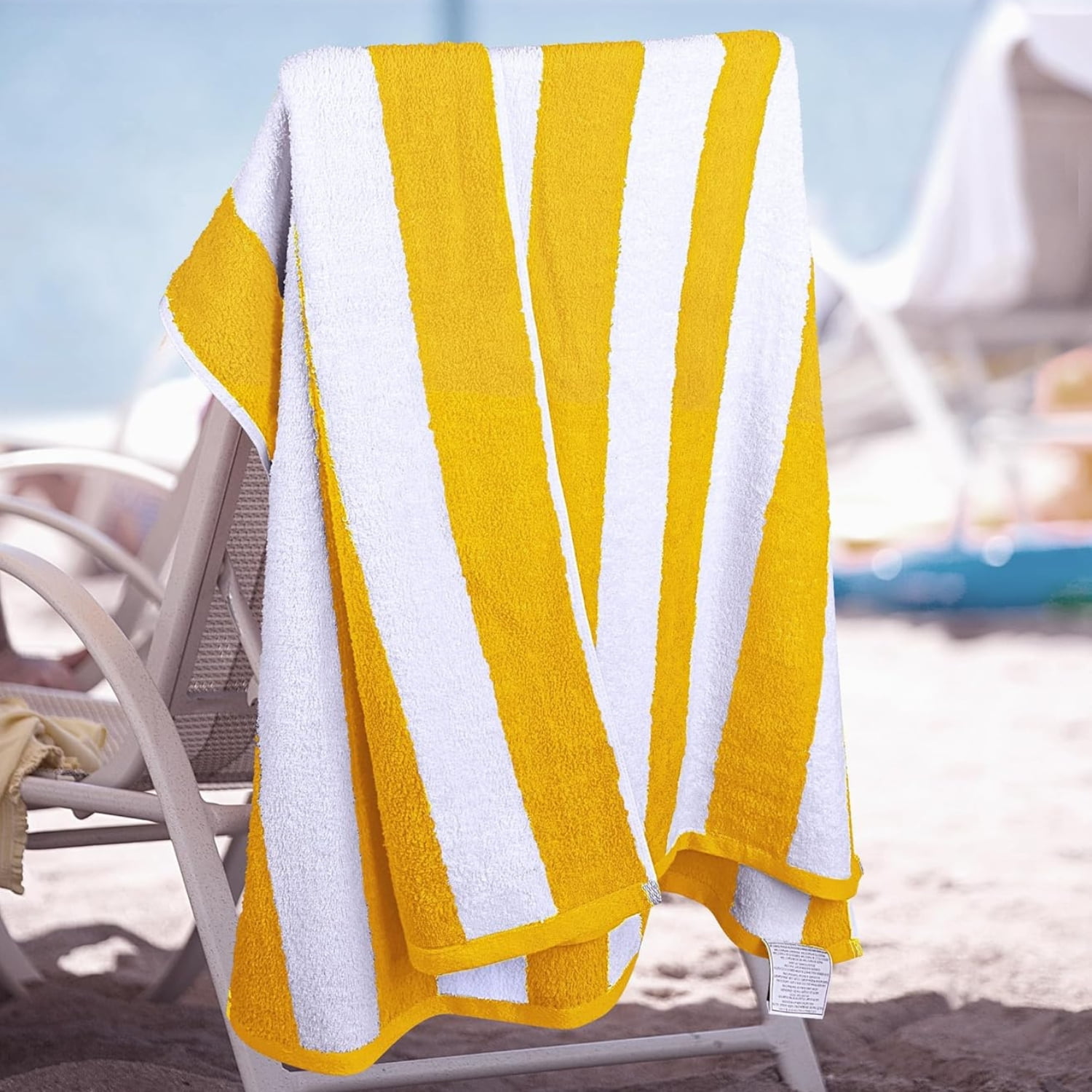 Aura Zeus - Toalla De Playa Algodon 150x75 Cm Xl Viaje Grande Rayada Az Amarillo