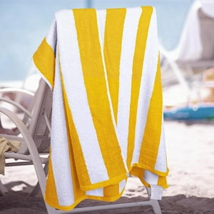 Aura Zeus - Toalla De Playa Algodon 150X75 Cm Xl Viaje Grande Rayada Az Amarillo